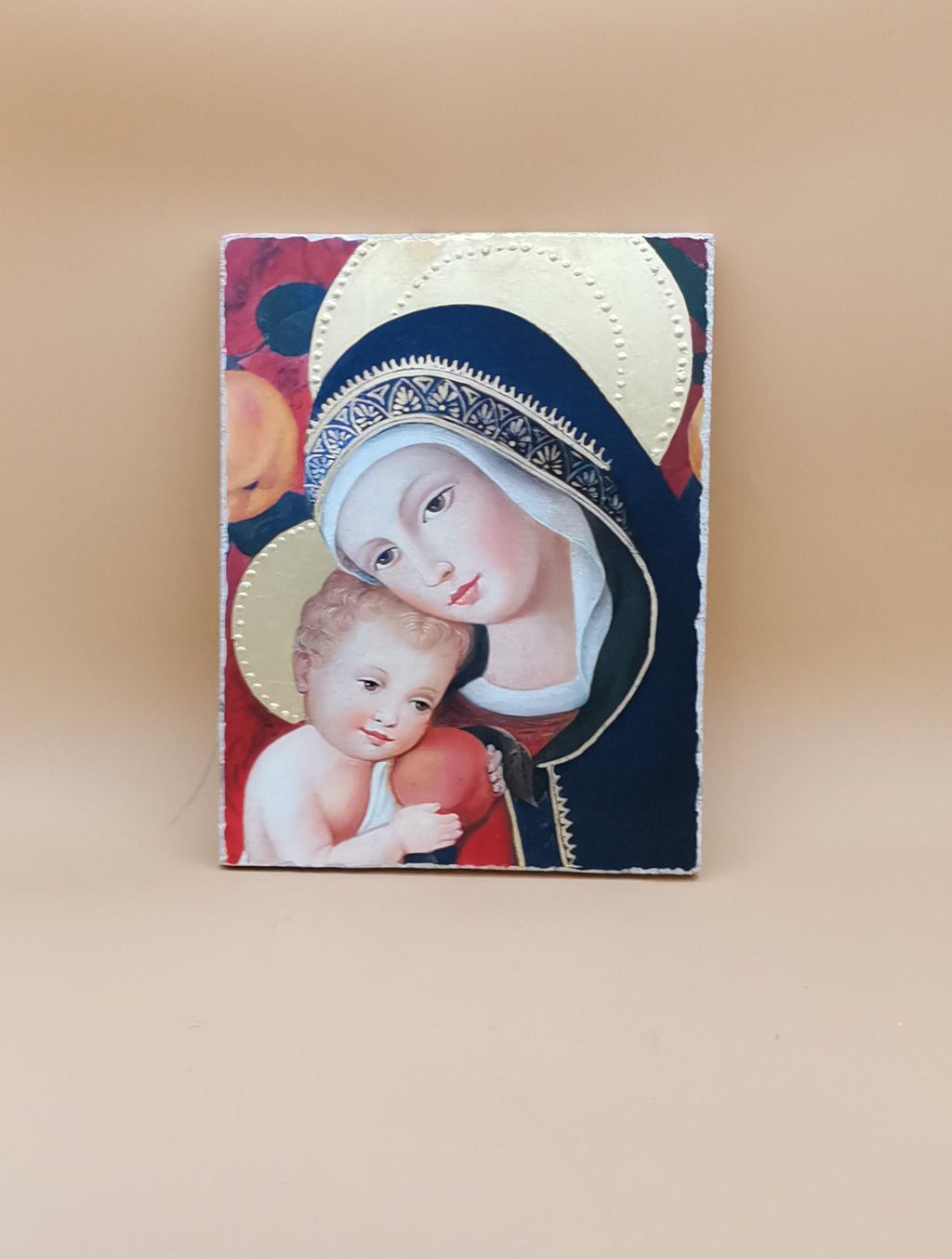 Madonna con Bambino – Affresco Bottega Tifernate 24x18 cm, Foglia Oro 18 kt