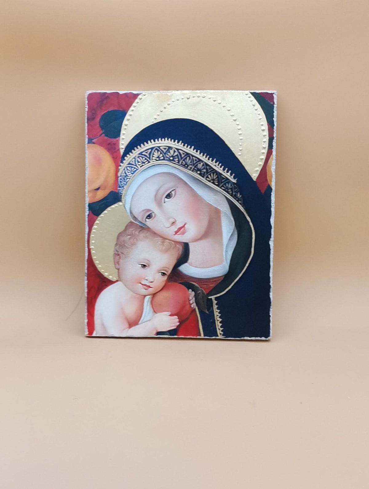 Madonna con Bambino – Affresco Bottega Tifernate 24x18 cm, Foglia Oro 18 kt
