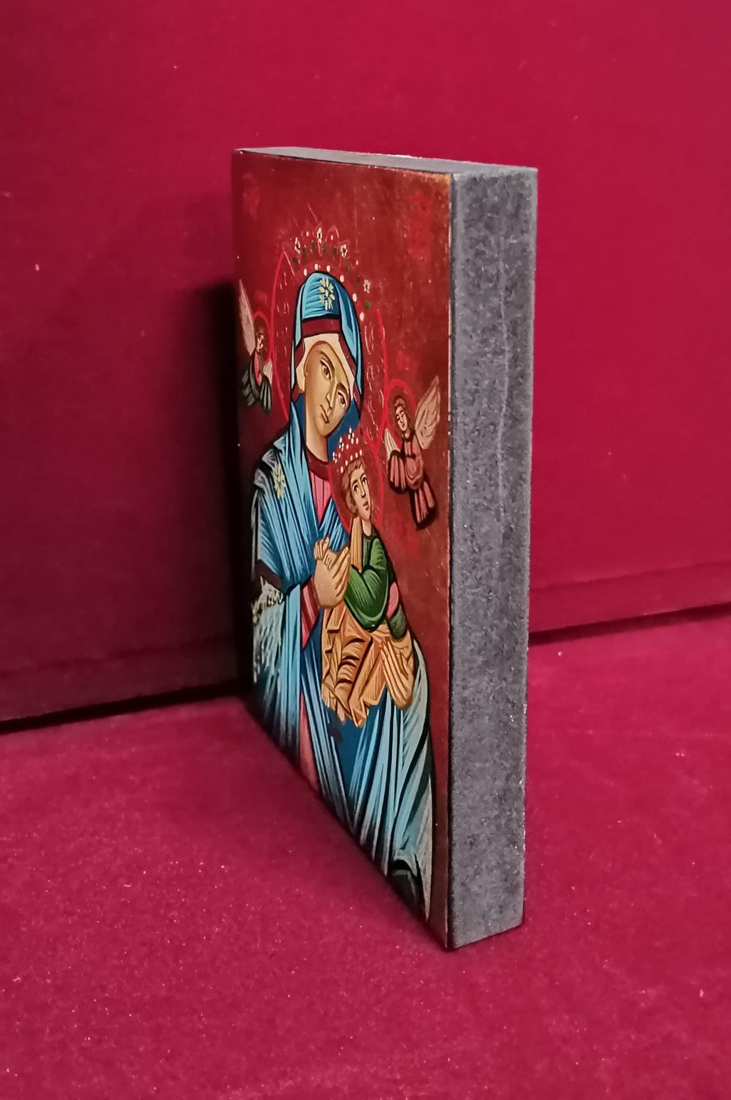 Icona Sacra Madonna del Soccorso con Corona 10x14 cm – Dipinta a Mano
