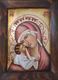 Icona Sacra Madonna della Tenerezza 18x24 cm – Manto Rosso con Bordo