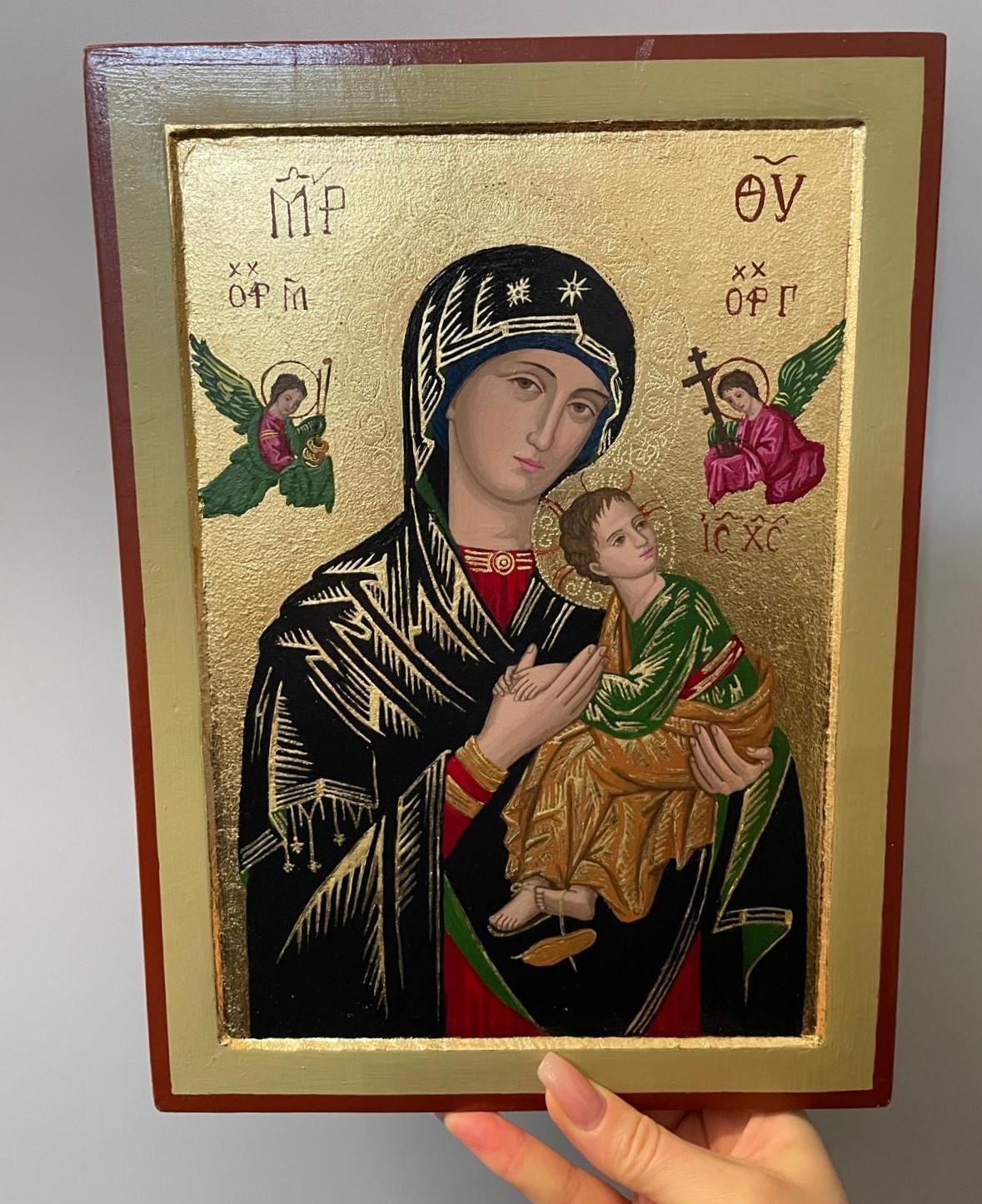 Icona Sacra Madonna del Perpetuo Soccorso 22x30 cm – Betulla, Made in Italy