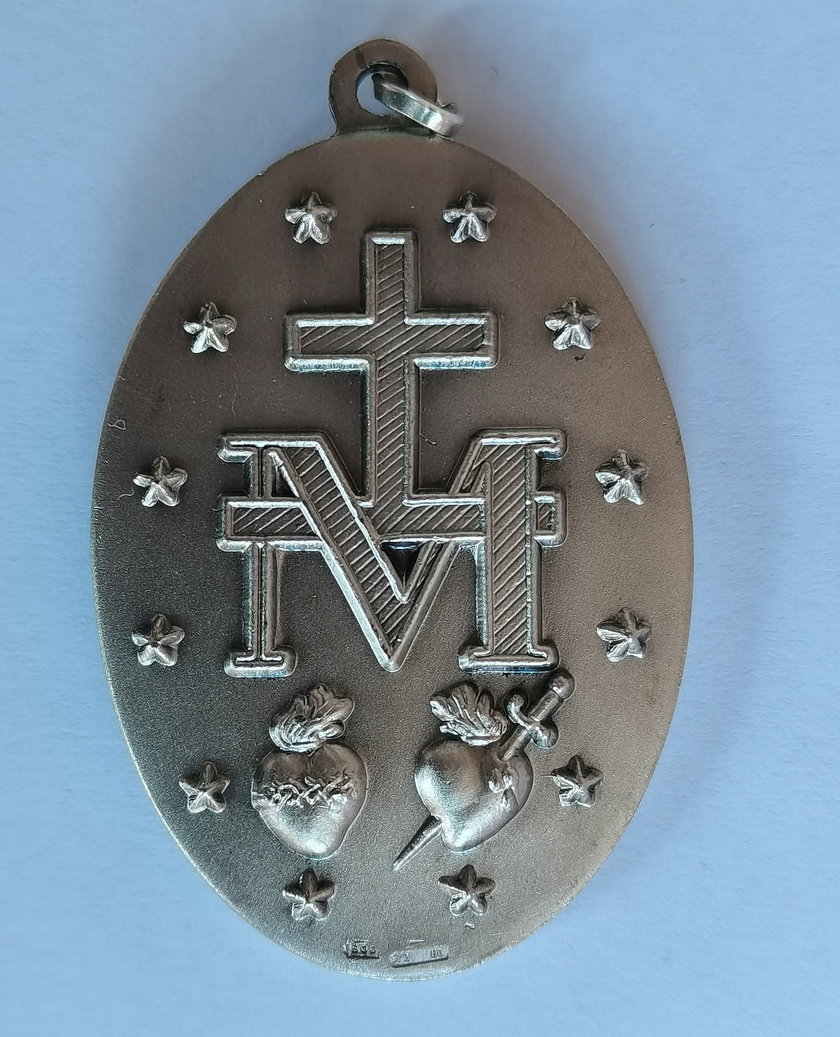 Medaglia Madonna Miracolosa in Argento 800 a Rilievo – 50 mm, Made in Italy