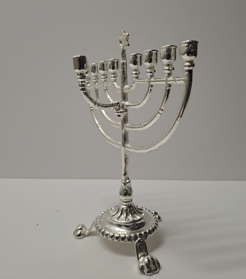 Chanukkiah in ottone argentato a nove bracci – 14 x 18 cm