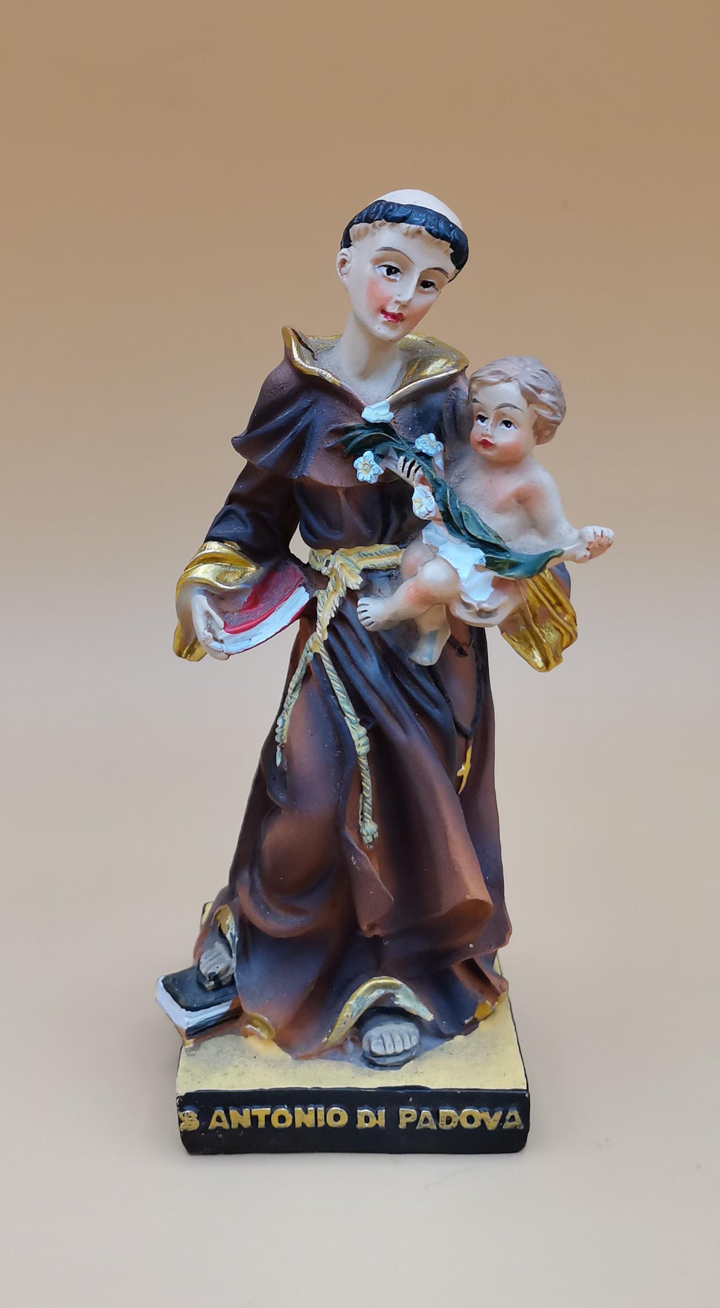 Statue des heiligen Antonius von Padua aus handbemaltem Kunstharz – 14 cm
