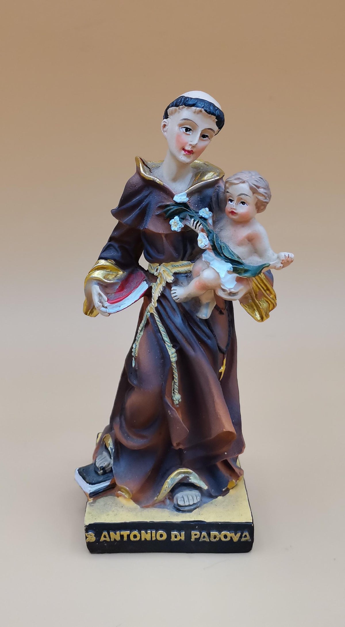 Statue des heiligen Antonius von Padua aus handbemaltem Kunstharz – 14 cm