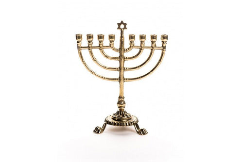 Neunarmige Chanukkiah aus poliertem Messing – 14 x 18 cm