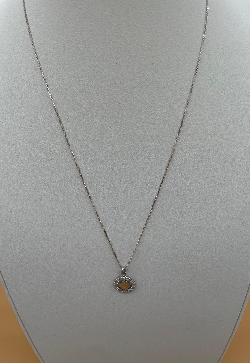 Collana Medaglia Miracolosa con zirconi e catenina in argento 925 – 50 cm