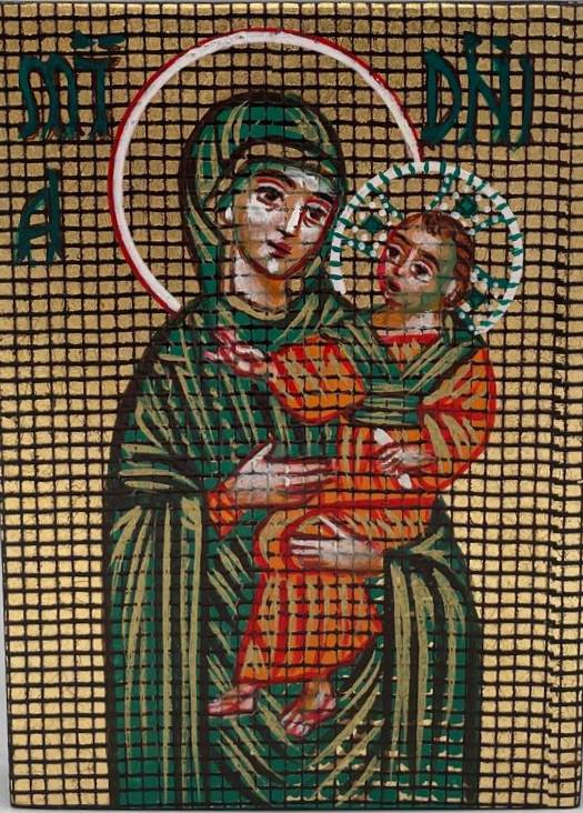 Icona Madonna con Bambino (Theotokos) 10x14 cm – Fondo Dorato a Griglia