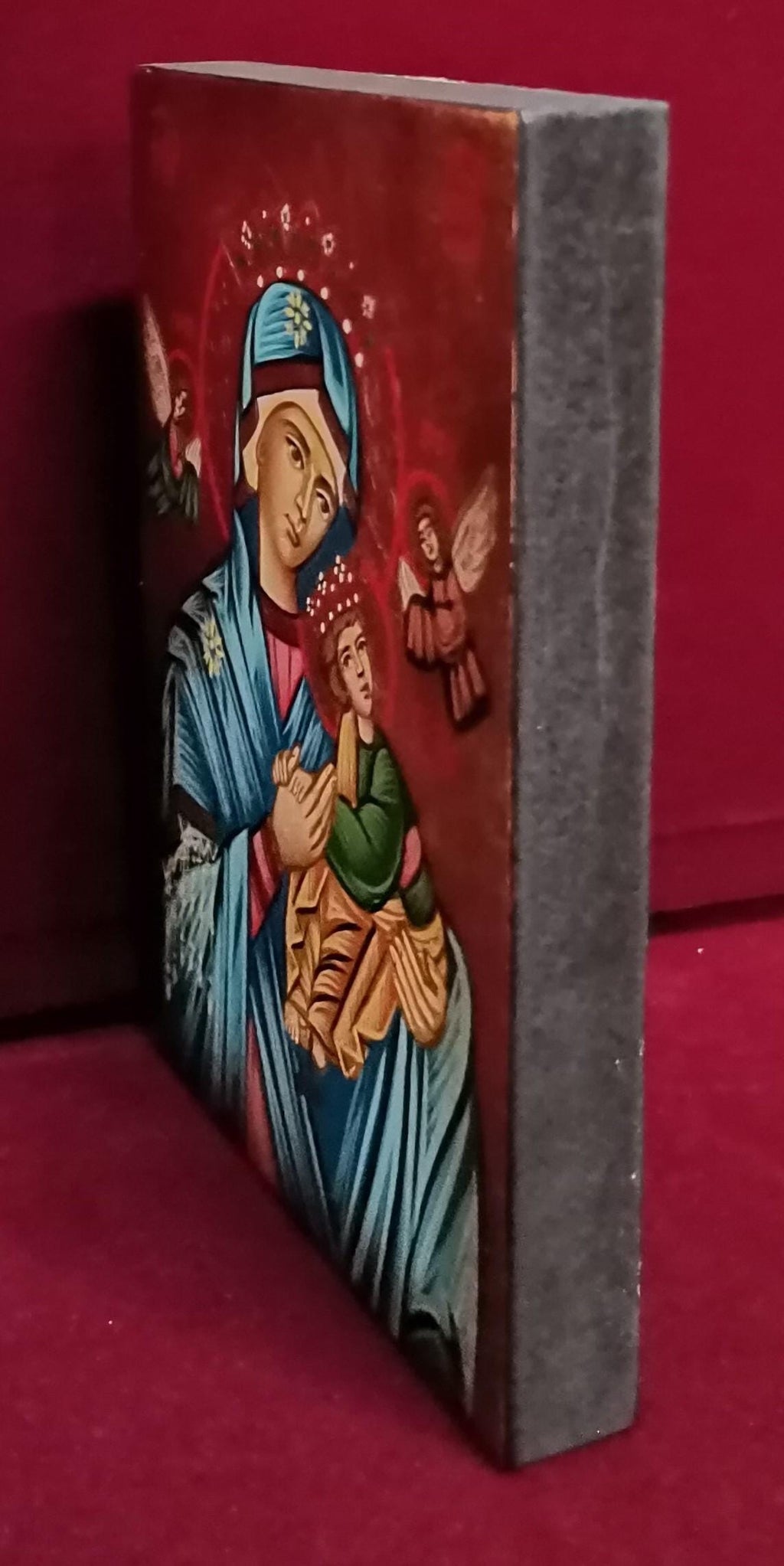 Icona Sacra Madonna del Soccorso con Corona 10x14 cm – Dipinta a Mano