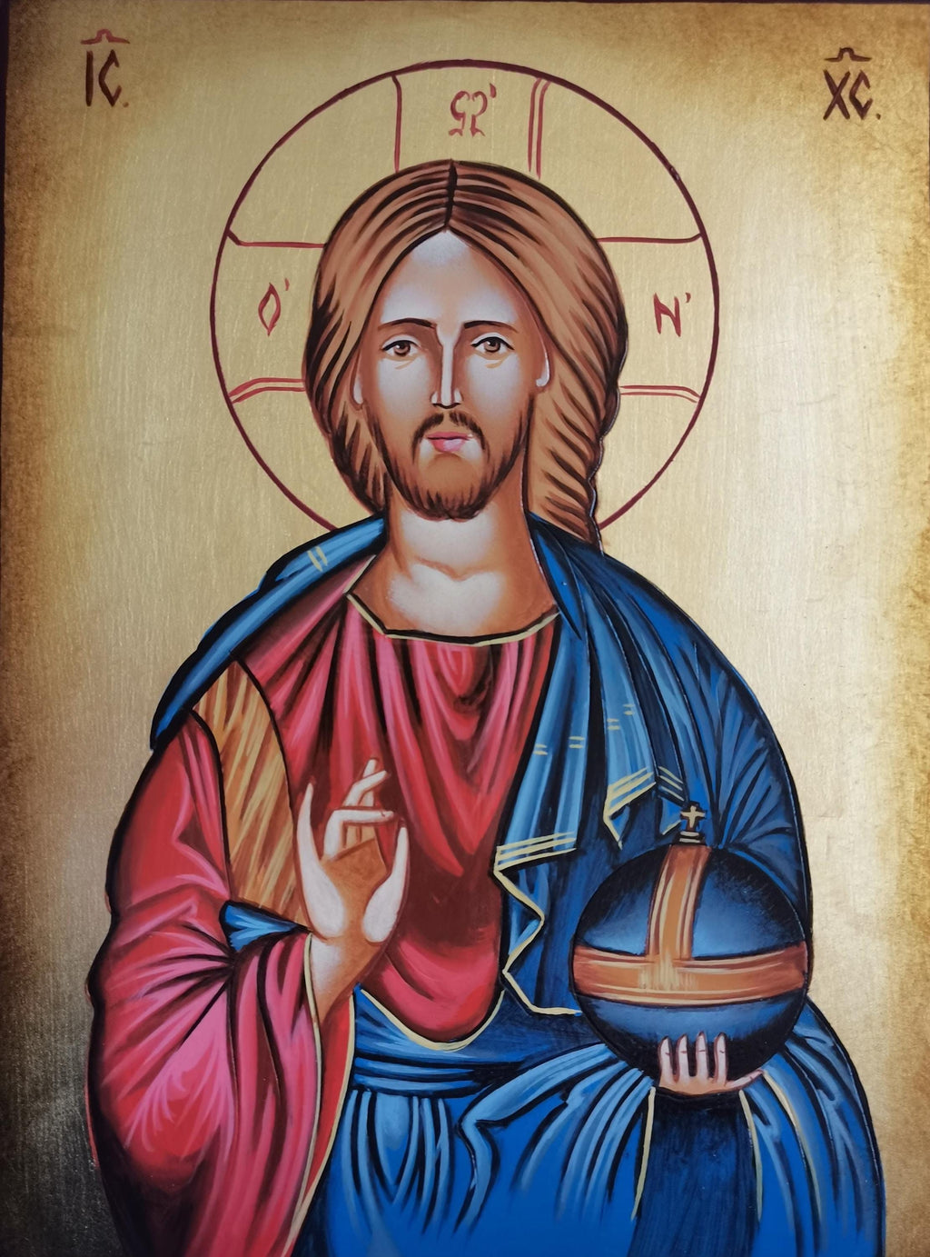 Icona sacra Cristo Pantocrator dipinta a mano su legno – 10 x 14 cm