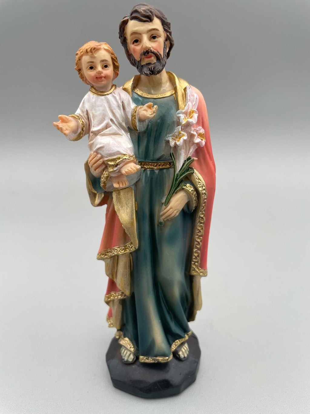 Statue Heiliger Josef mit Jesuskind aus bemaltem Kunstharz – 13 cm