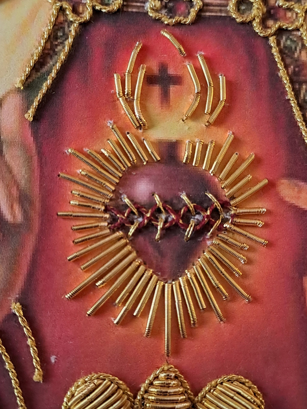 Icona Sacro Cuore di Gesù Ricamata a Mano in Filo Oro 21x21 cm