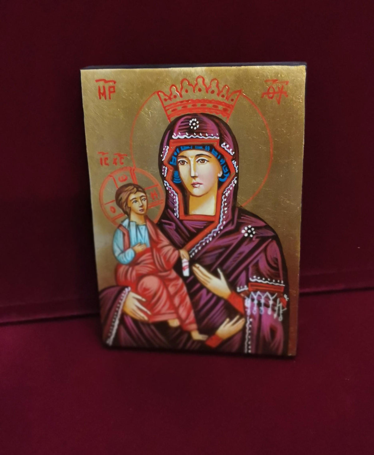 Madonna a Tre Mani con Gesù Bambino – Icona Sacra Dipinta a Mano