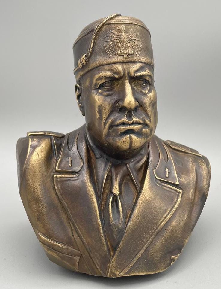 Busto di Benito Mussolini in Bronzo Fuso – Riproduzione Storica, h 15 cm