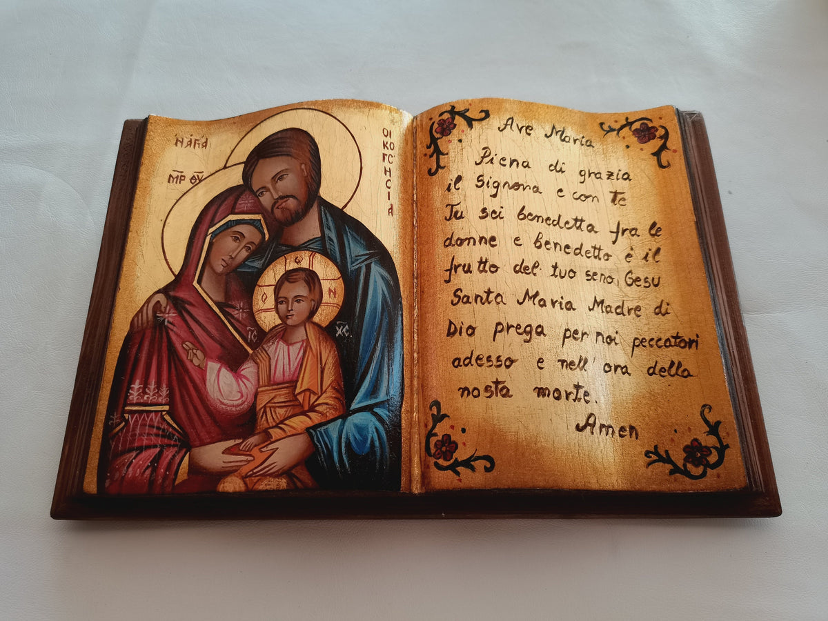 Icona a Forma di Libro Sacra Famiglia con Ave Maria 20x30 cm
