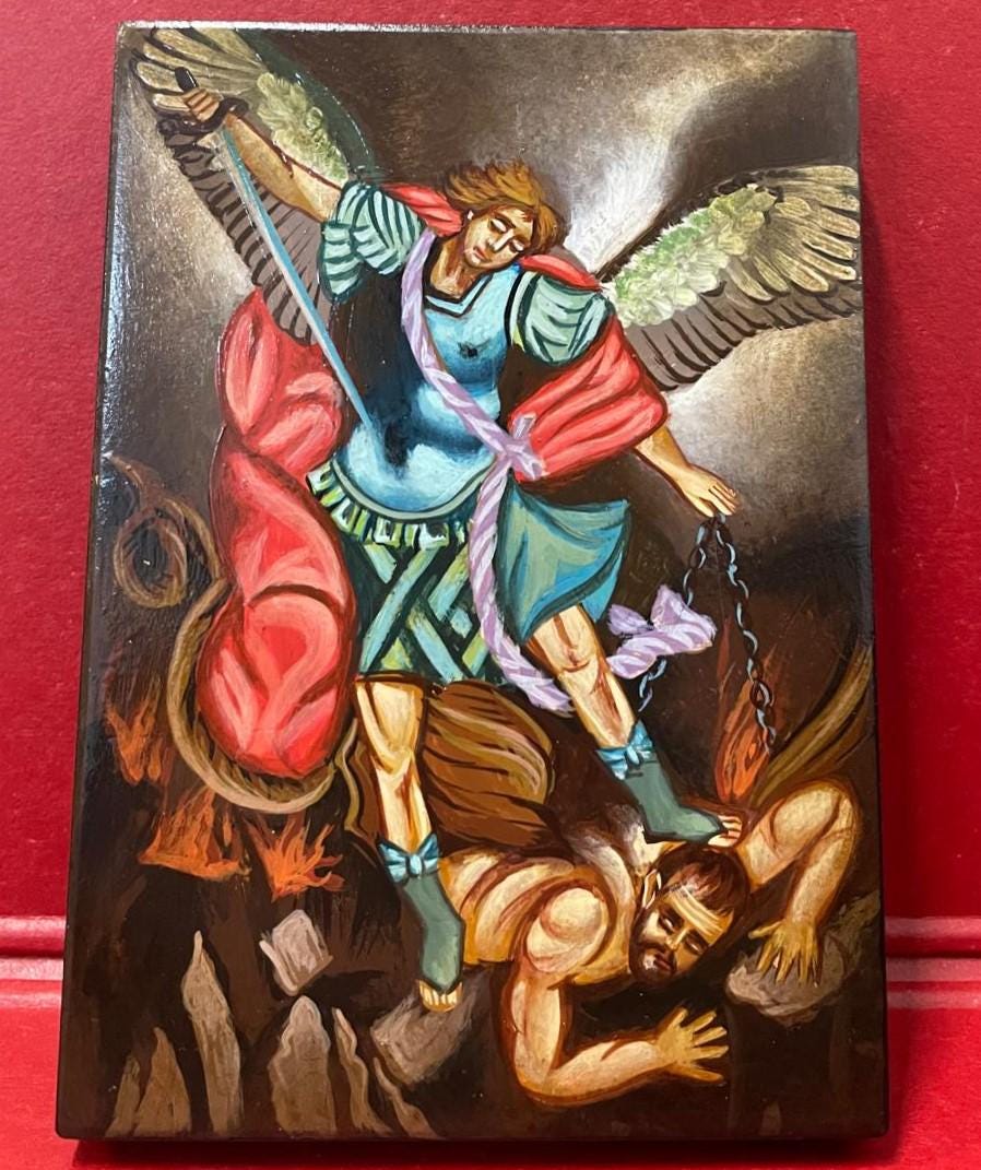 Icona Sacra San Michele Arcangelo 10x14 cm – Lotta contro il Diavolo