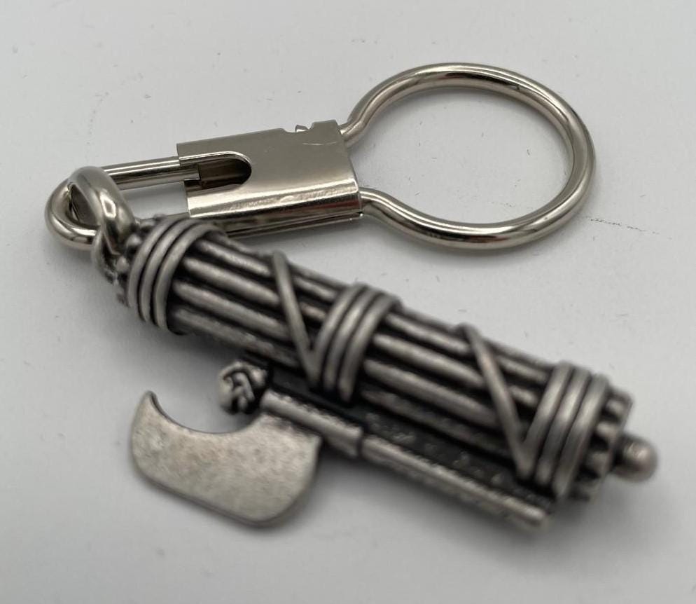 Portachiavi Fascio Littorio con Ascia – Vintage Metallo Argentato, 11 cm