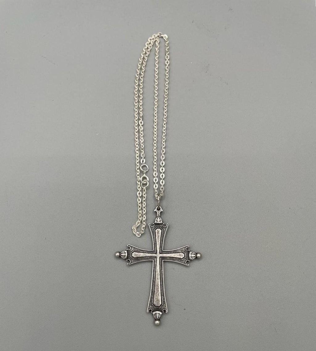 Catenina unisex in argento 46 cm con croce effetto antico 8 x 6 cm
