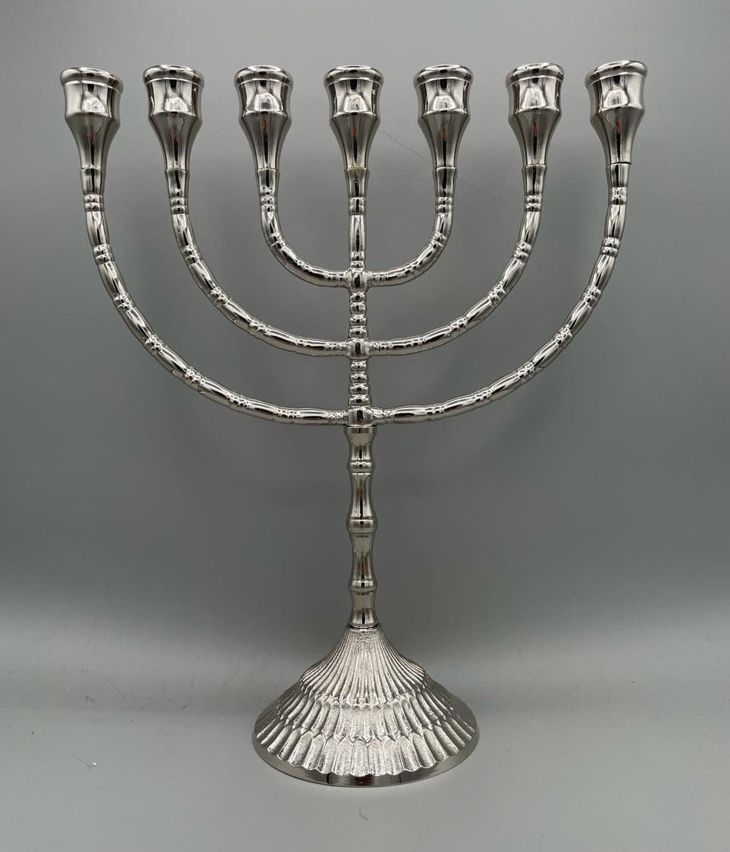 Menorah a sette bracci argento lucido placcata nickel – H 30 cm