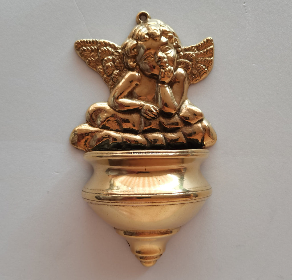 Acquasantiera angelo da muro in ottone lucido cm 17 x 10