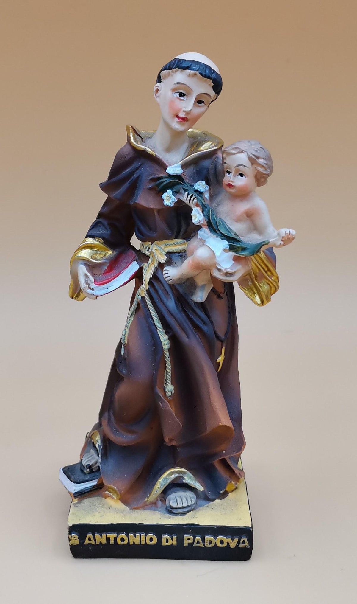 Statue des heiligen Antonius von Padua aus handbemaltem Kunstharz – 14 cm