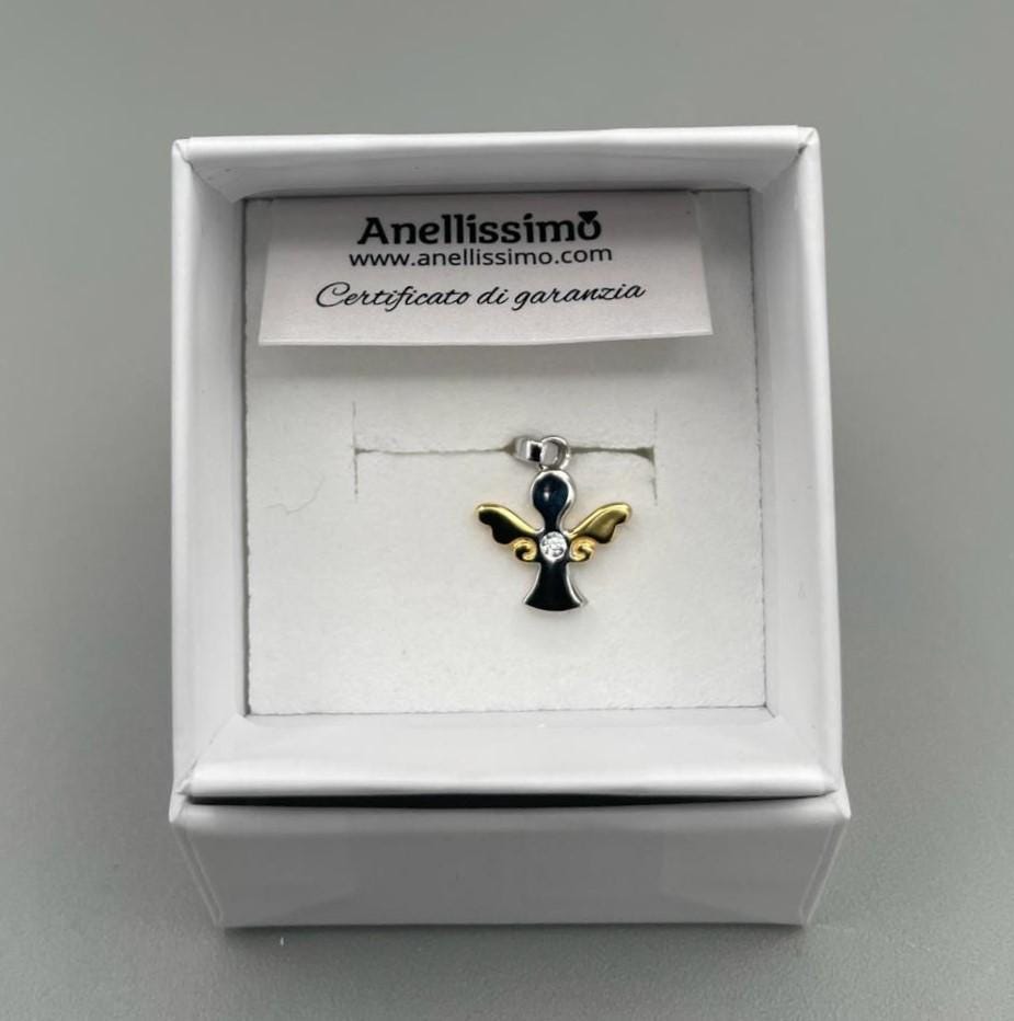 Ciondolo Angelo Custode con zircone – bicolore oro e argento