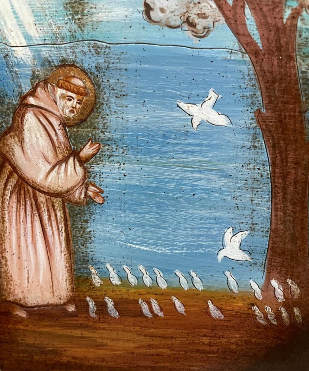 Icona Sacra San Francesco che Parla agli Uccelli 18x24 cm – Arte Francescana