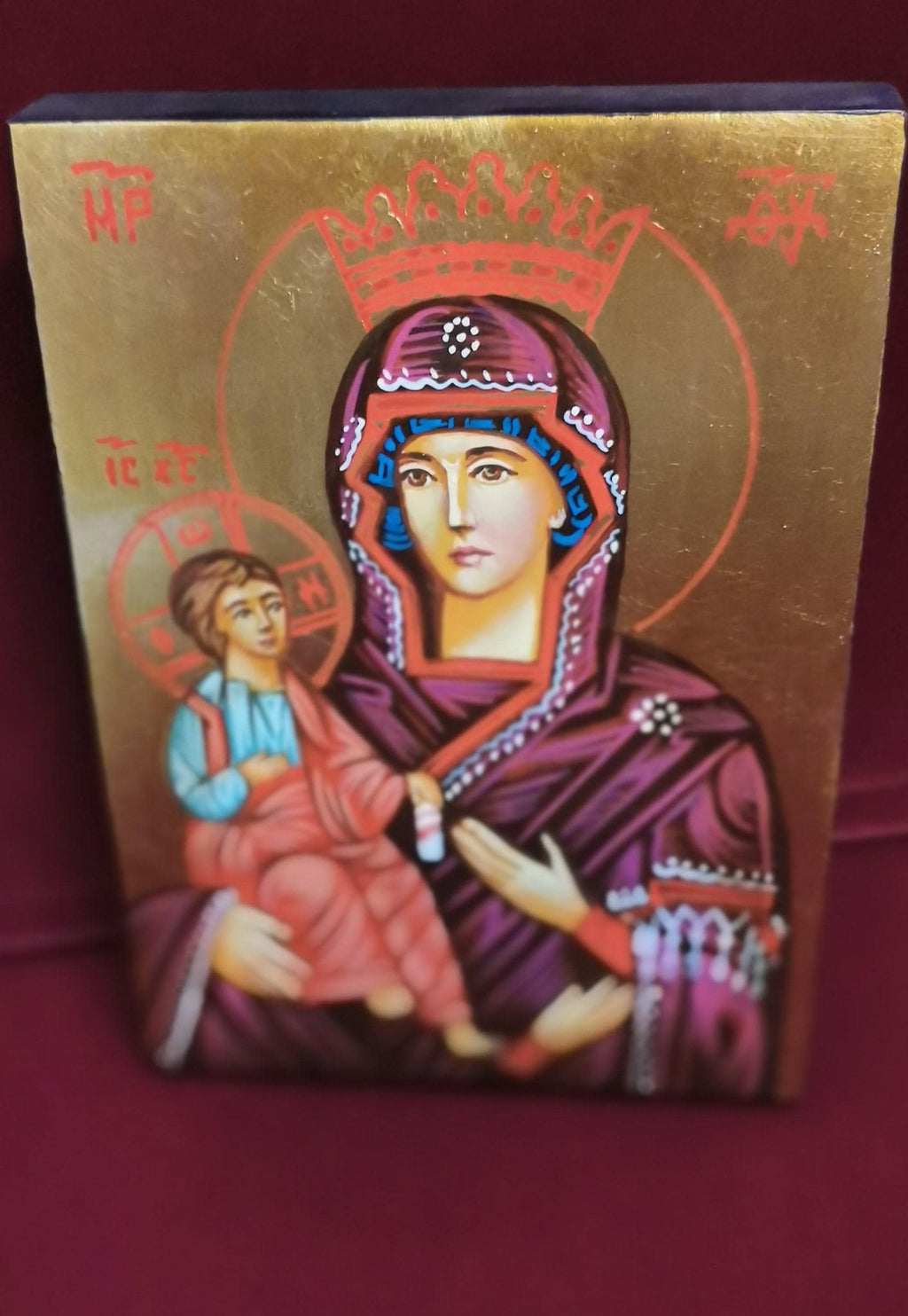 Dreihändige Gottesmutter mit dem Jesuskind – handgemalte heilige Ikone