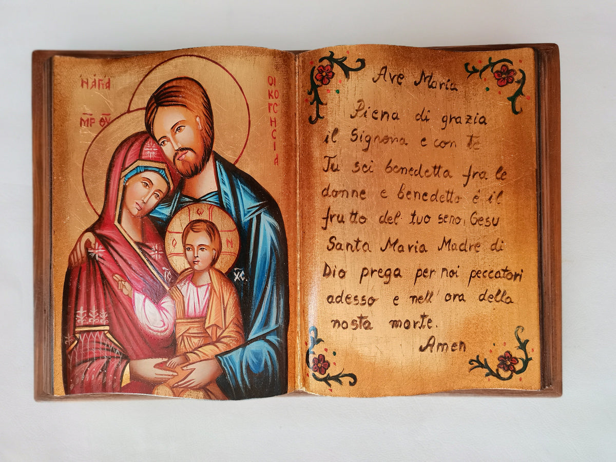 Icona a Forma di Libro Sacra Famiglia con Ave Maria 20x30 cm