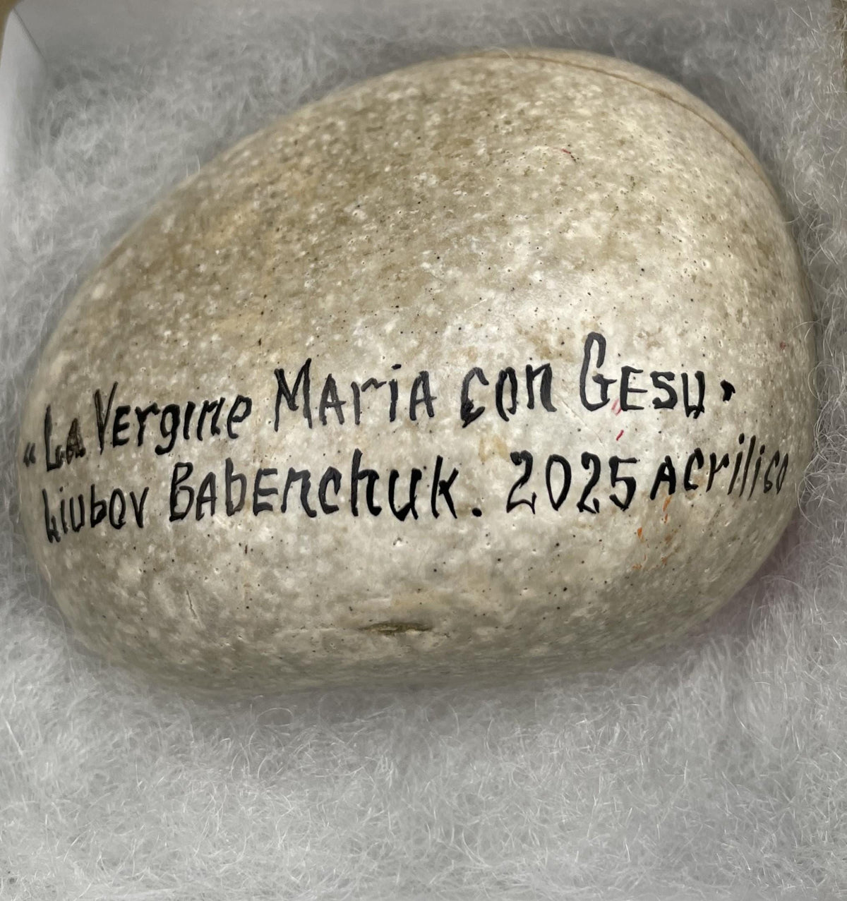 Ikone Madonna mit Kind auf Naturstein – Byzantinischer Stil, handbemalt