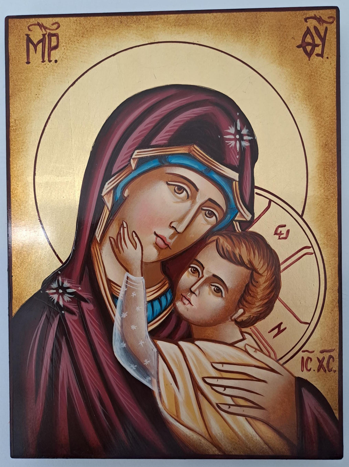 Icona Sacra Madonna della Carezza 18x24 cm – Dipinta a Mano