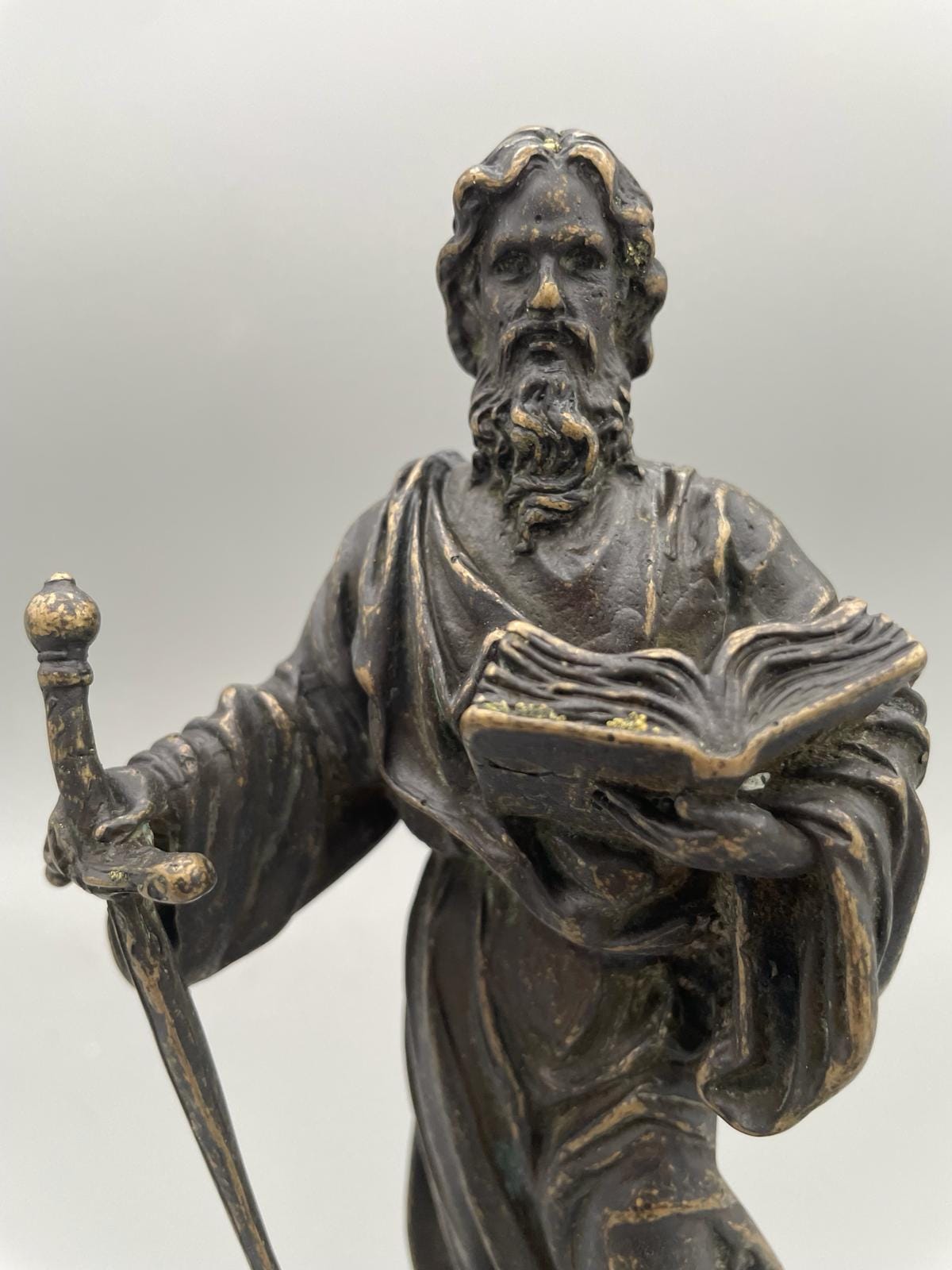 Statua San Paolo Apostolo con Spada – Bronzo Brunito a Cera Persa