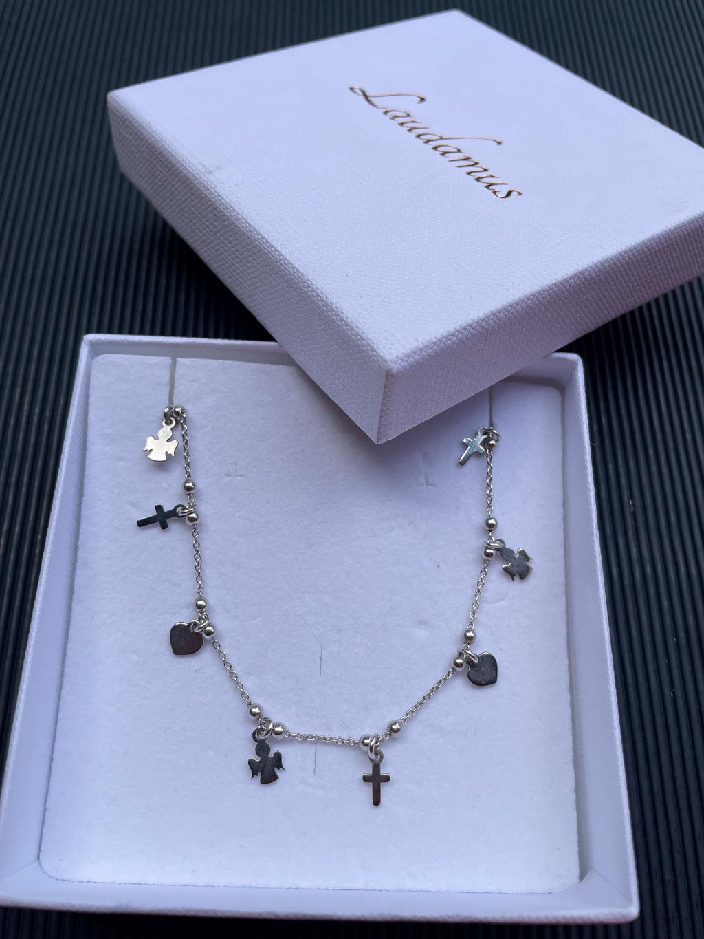 Bracciale in argento 925 con cuore, angelo e croce