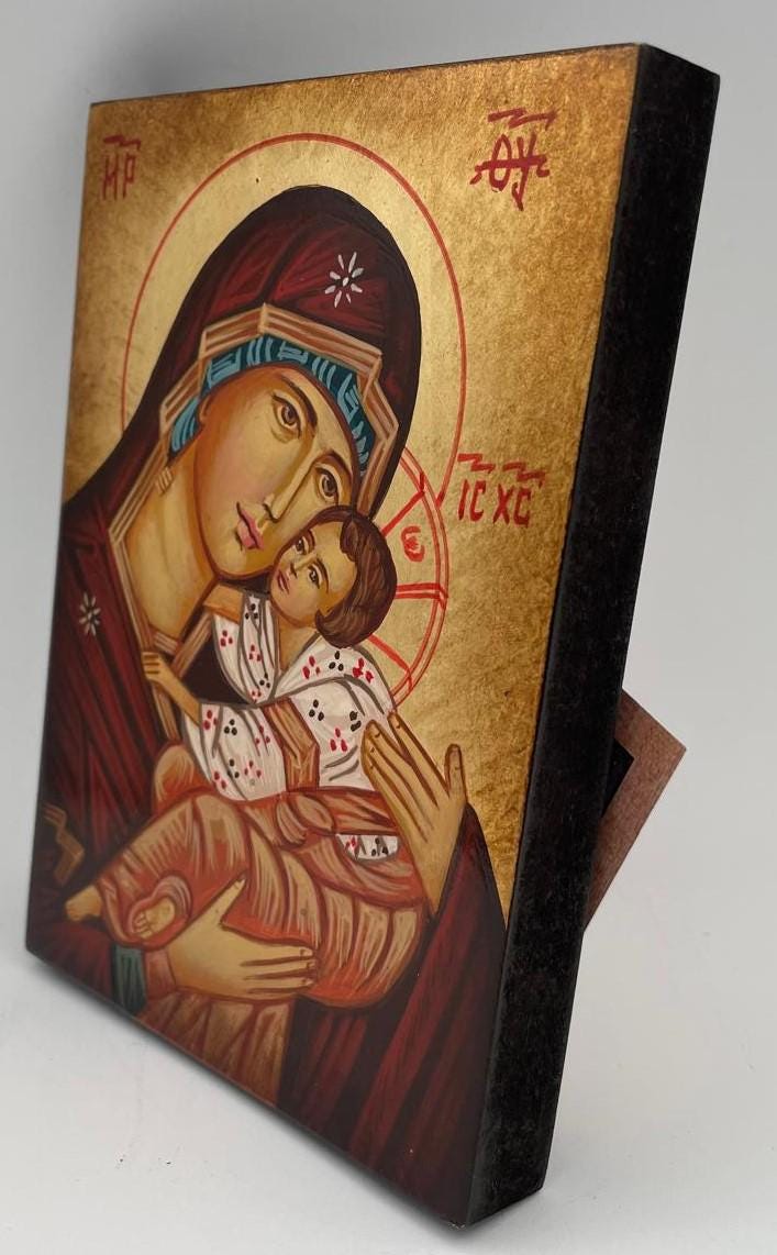 Ikone Madonna mit Kind 10x14 cm – handgemalt, goldener Hintergrund