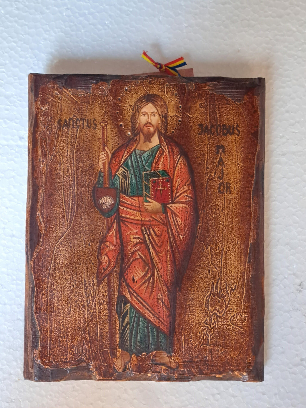Icona sacra San Giacomo dipinta a mano su legno anticato – 14 x 18 cm