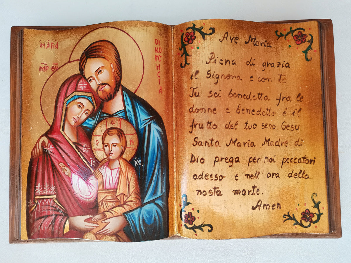 Icona a Forma di Libro Sacra Famiglia con Ave Maria 20x30 cm
