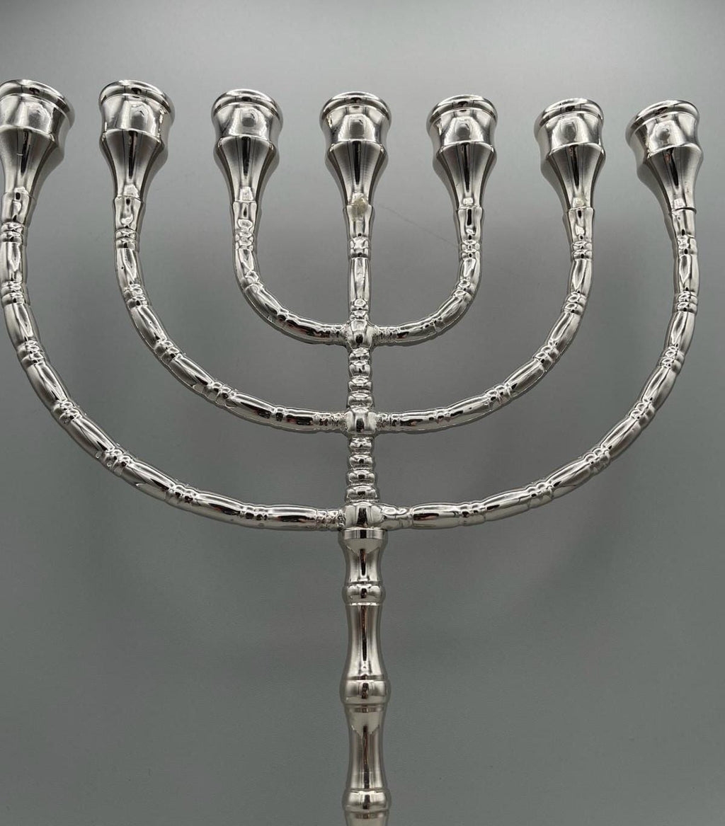 Menorah a sette bracci argento lucido placcata nickel – H 30 cm