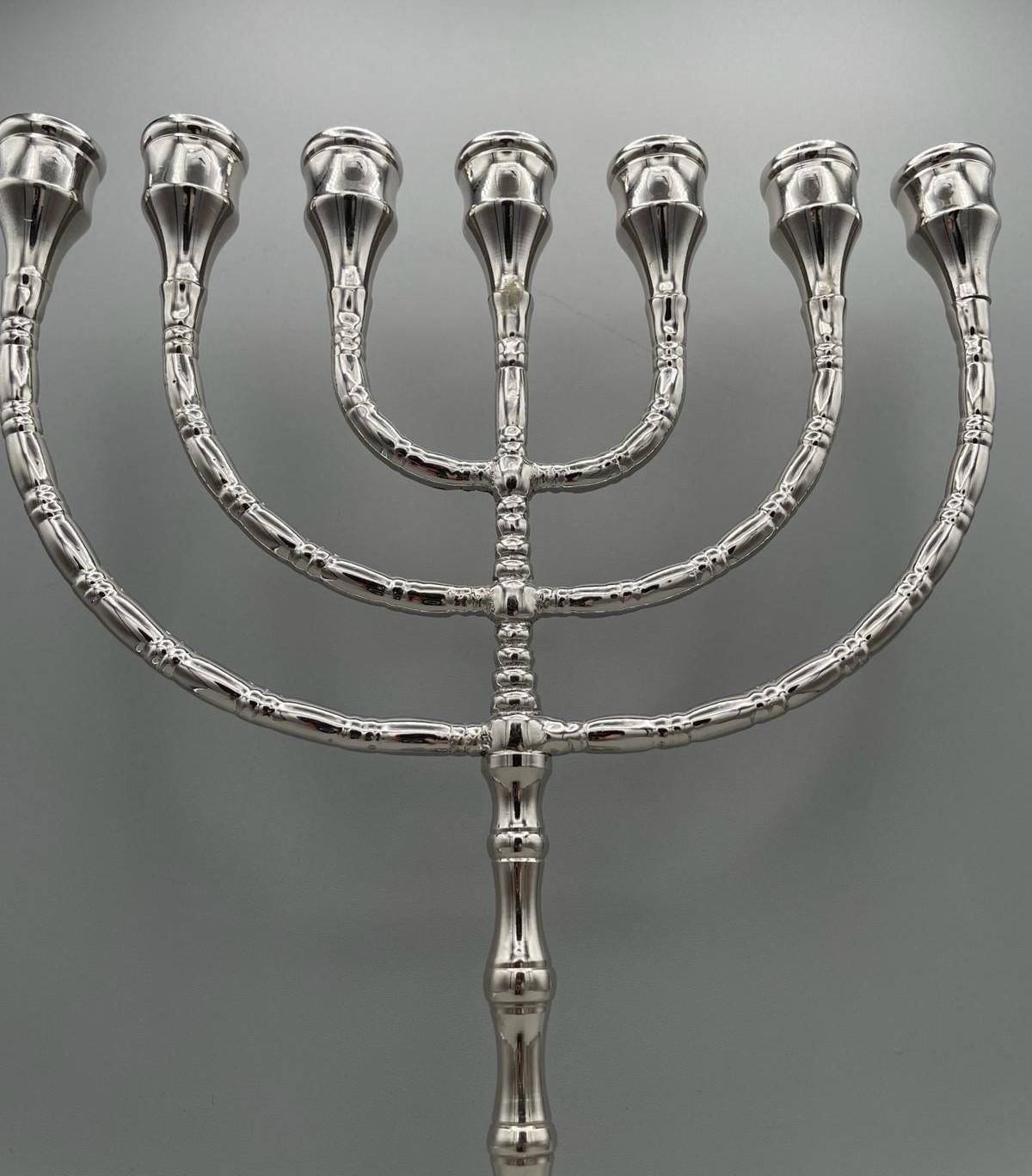 Menorah a sette bracci argento lucido placcata nickel – H 30 cm