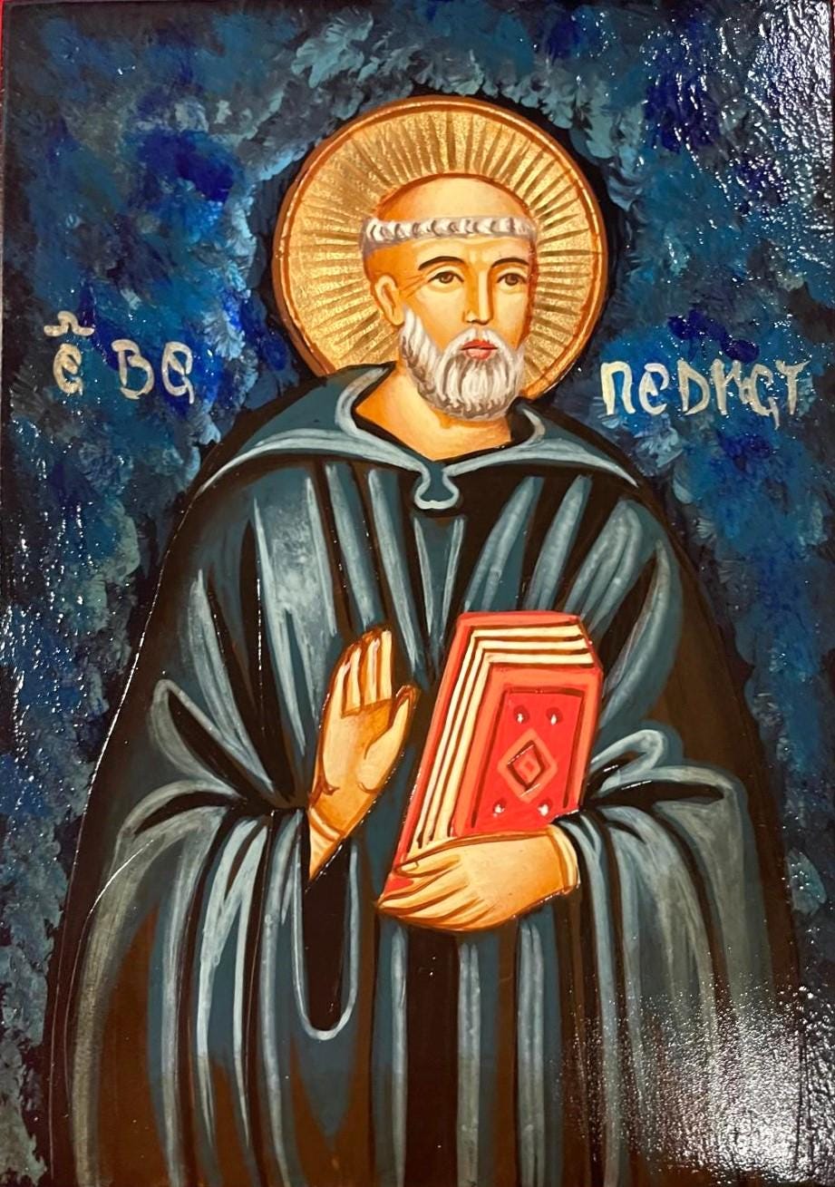 Icona Sacra San Benedetto da Norcia 10x14 cm – Dipinta a Mano