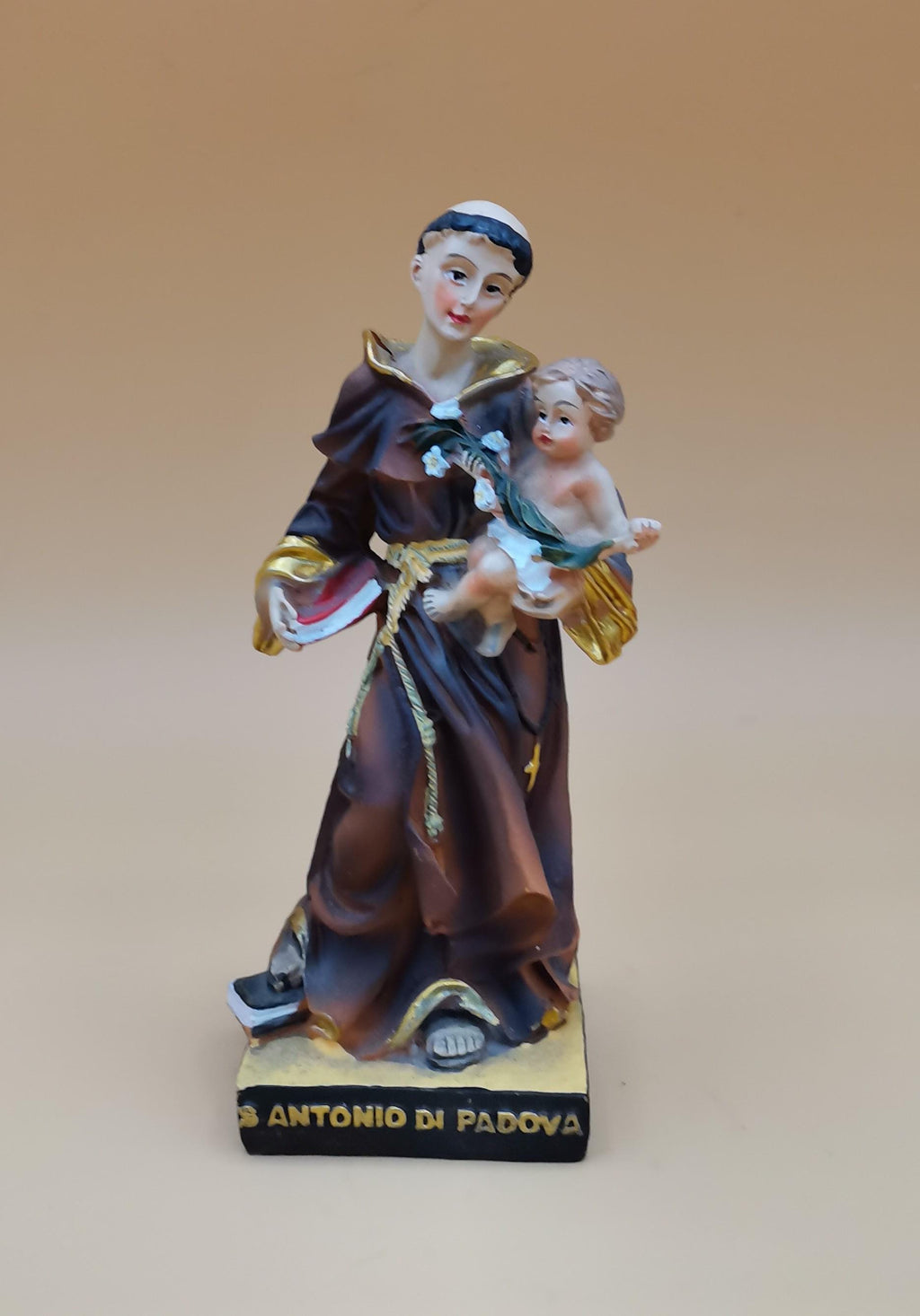 Statue des heiligen Antonius von Padua aus handbemaltem Kunstharz – 14 cm