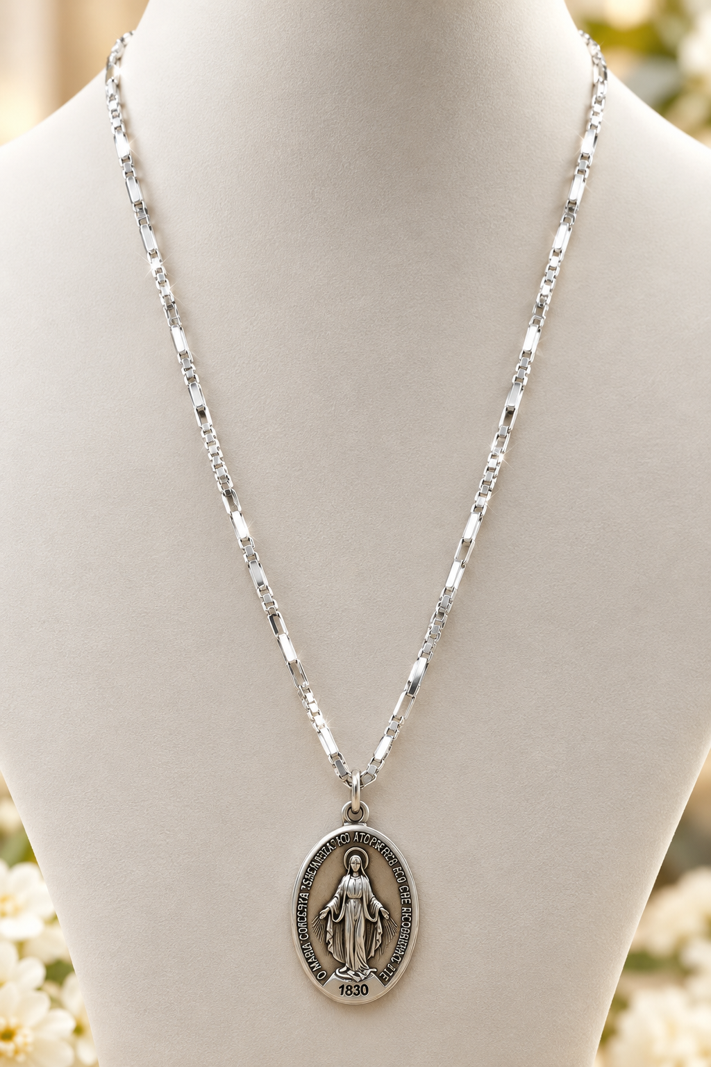 MEDAGLIA MIRACOLOSA CON CATENINA IN ARGENTO – 60 CM